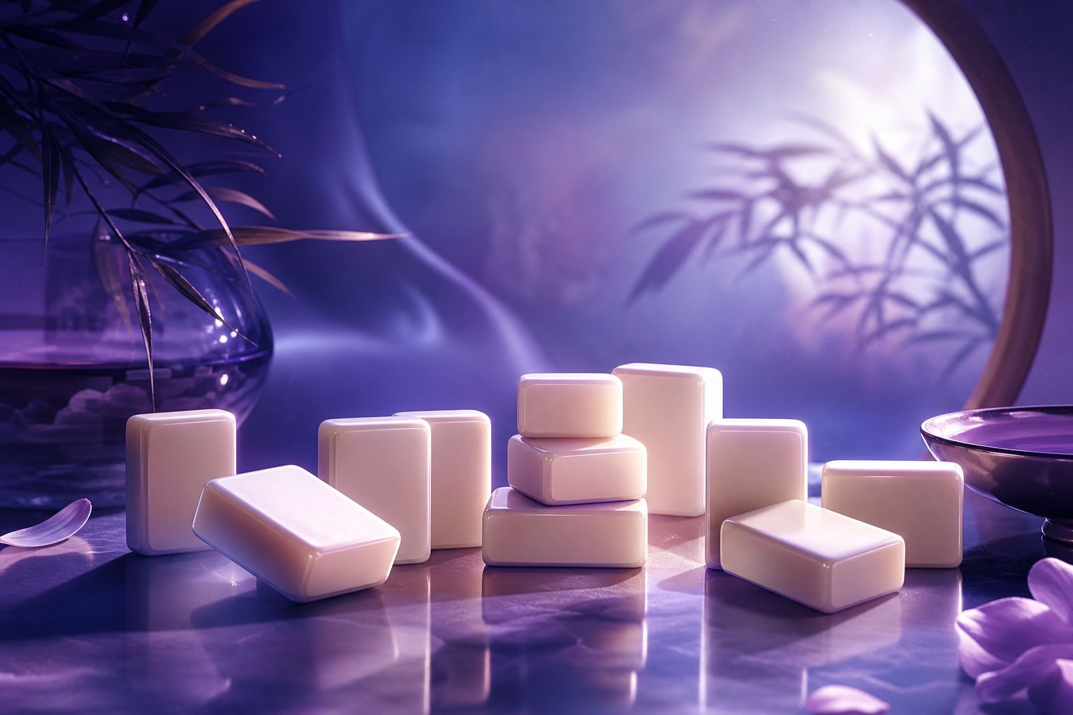 Ruhig beleuchtete Mahjong-Steine