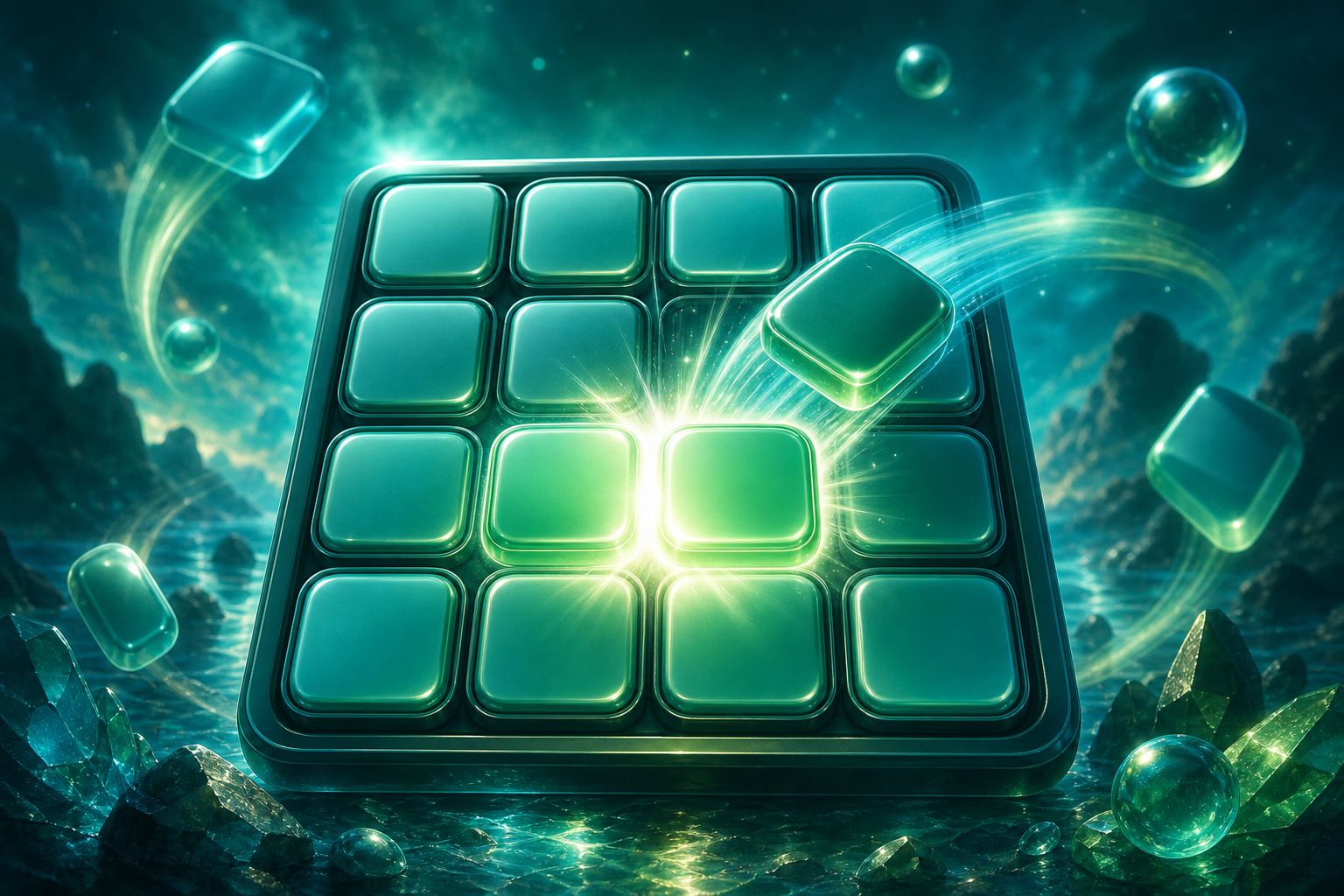 2048 — verschmelzende Kacheln als Spielposter