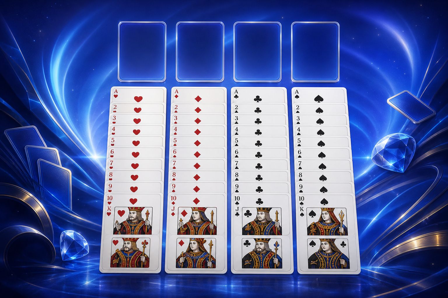 FreeCell — offen ausgelegte Karten als Spielposter